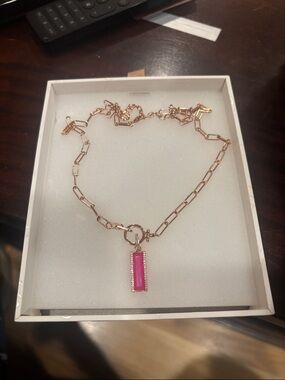 Women’s Rose Gold Chain Necklace with Pink Pendant